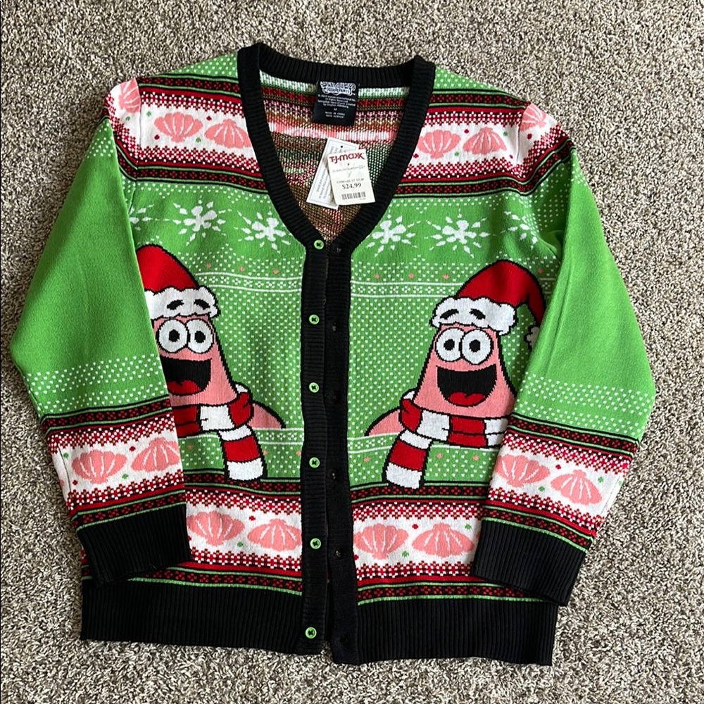 Junior Nickelodeon Green and Black Holiday Cardigan